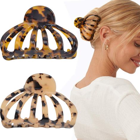 Pince À Cheveux - Design Français Carapace De Tortue Imprimé Léopard - Pour Cheveux Épais - Lot De 2 (1/5)