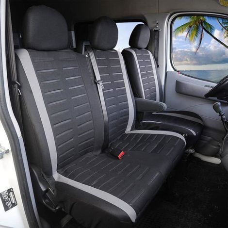 Housse Siege Voiture Couvre Universal Fit La Plupart des Camions Camionnette Bus Siège Avant 1+2 (3 Places) Housses de Sieges Gris (1/5)