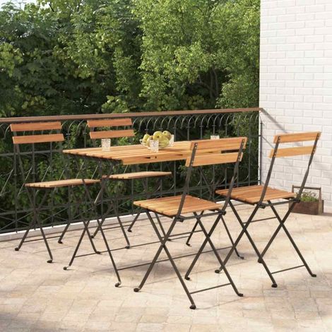 Ensemble de bistro pliable 5 pcs-Salon bistro Bois d'acacia solide et acier (1/5)