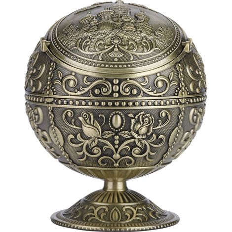 Vintage Metallaschenbecher mit geprägtem Kugelmotiv - Dekoratives Geschenk (Antikmessing) (1/5)