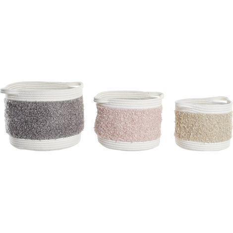DKD Home Decor Set de basket coton enfant beige gris rose (1/4)