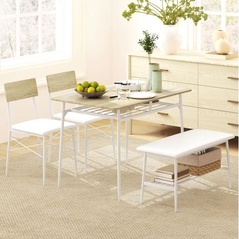 Set tavolo e sedie 4 pezzi con panca e ripiani, 110 x 70 cm, rovere DESVIAE (1/5)