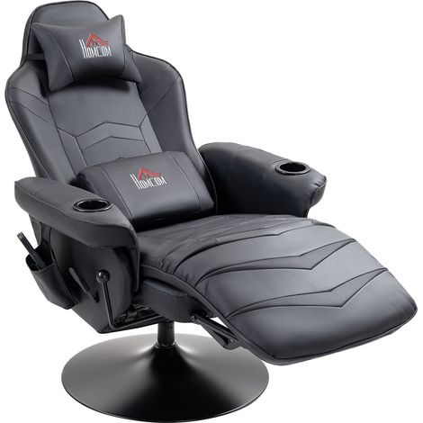 Silla gaming con masaje, giratoria 360°, 6 puntos de masaje, reposapiés, reposacabezas extraíble, cuero artificial, 79,5 x 82,5 x 111,5 cm, negro