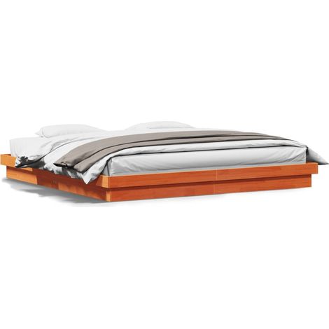 Cadre de lit à LED marron 200x200 bois de pin massif (1/5)