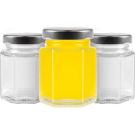 12 tarros hexagonales de 110 ml para especias y miel.
