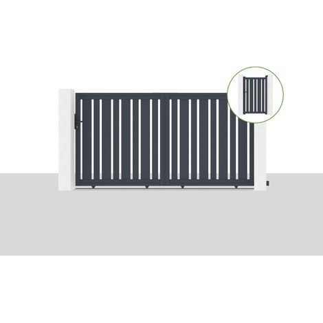 Pack portail coulissant 300x160cm VEYMONT + Portillon 1m VEYMONT H.160cm Gris (1/5)