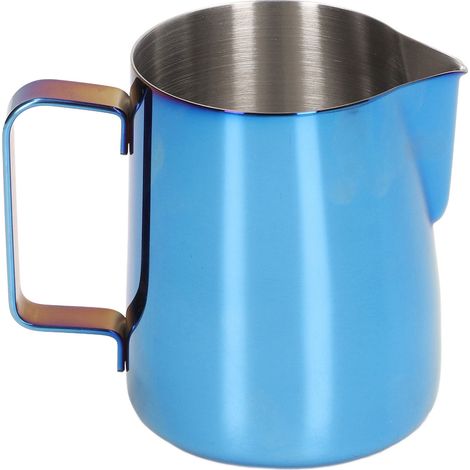 Pitcher à lait 350ml en acier inoxydable 304, bec verseur anti-gouttes et échelle graduée, idéal pour mousser le lait, couleur bleu titane