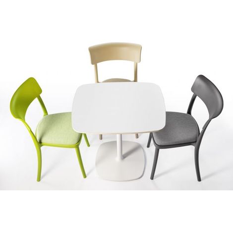 TAVOLO DESIGN BLOUM BASE IN GHISA E PIANO IN MULTISTRATO LAMINATO - BIANCO - H. 74 Dimensione del piano 60x60 cm (1/5)