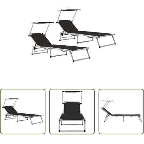 Chaise longue jardin - Chaises longues pliables et toit lot de 2 Aluminium textilène (1/5)