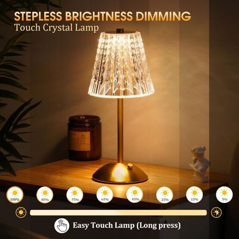 Kabellose Lampe, dreifarbige, berührungsempfindliche und dimmbare Kristalllampe, tragbare goldene LED-Lampe, kleine wiederaufladbare Lampe fürs Schlafzimmer (1/5)