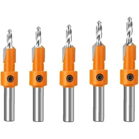 8mm Shank Countersink Drill Bit Set with Stop Collars Woodworking Countersink Bit Hole Puncher Tools 5PCS