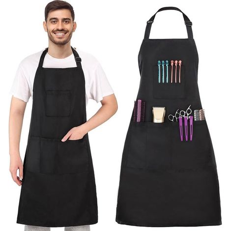 pezzi Grembiule unisex da parrucchiere, grembiule da lavoro per barbiere, grembiule da giardino, grembiule per la casa, grembiule regolabile per il taglio dei capelli con tasche (1/5)
