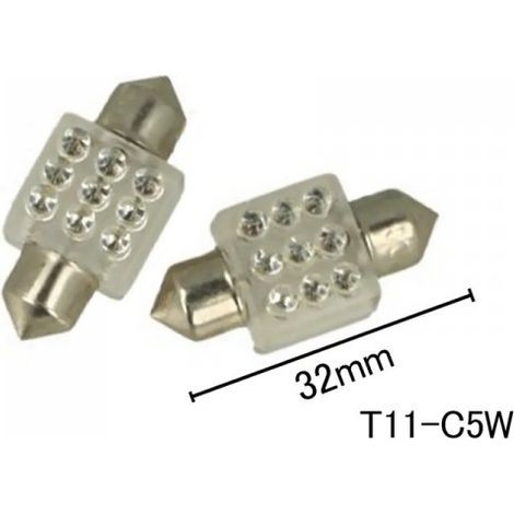 Coppia 2 Lampade Led T11 C5W Siluro 32mm Quadrato Con 9 Led F3 Colore Giallo Yellow 12V 0,2W