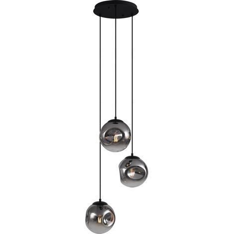Art Deco Pendant Lamp Black with Smoke Glass 3-Lights - Douglass (1/5)