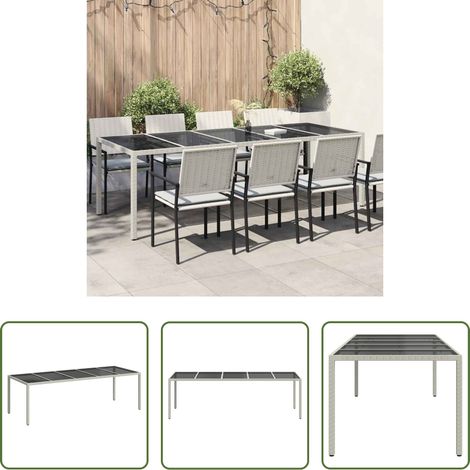 Table de jardin en rotin poly - Table de jardin blanc 250x100x75 cm résine tressée verre trempé (1/5)