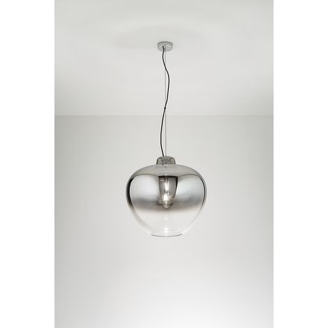 Suspension En Verre Soufflé 10S46667 Sp, Design Moderne, Finition Fumée Miroir Dégradée Et Structure En Métal Chrome Poli, E27 - Perenz Design (1/2)