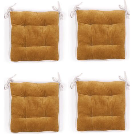 Lot de 4 coussins de chaises en coton matelassé - Bronze/Blanc - 38 x 38 x H 6 cm - Livraison gratuite (1/4)