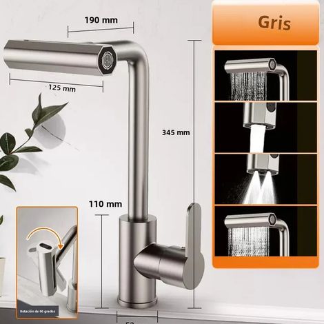 Robinet de cuisine en acier inoxydable gris, pivotant à 360°, eau chaude et froide, mitigeur. (1/5)