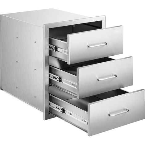Mophorn Cassettiera per barbecue da esterno 46 x 59 x 59 cm, capacità di carico 20 kg, dotata di 3 cassetti e maniglie in acciaio inox, ideale per cucine all'aperto e isole barbecue da giardino