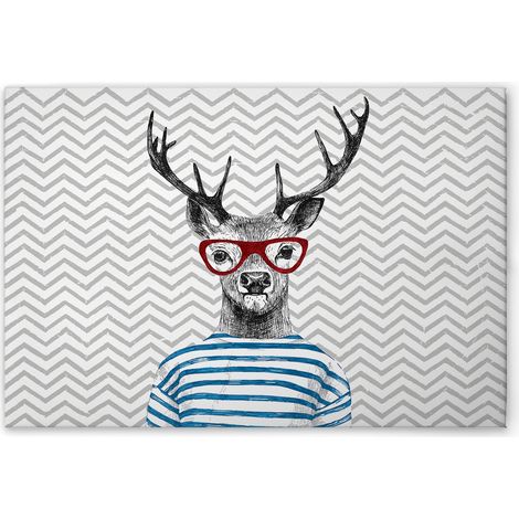 Leinwandbild Retro Hirsch Bunt M1-No.51028 - Kunstdruck auf Leinwand in Schwarz Weiß - Wandbild 75 x 50 cm (1/5)