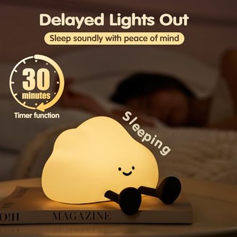 Veilleuse nuage en silicone douce avec allumage tactile et charge USB, lampe d'ambiance apaisante pour chevet et décoration chambre