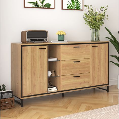 Aparador salón con LED y estantes regulables natural OKMYHOME (1/5)