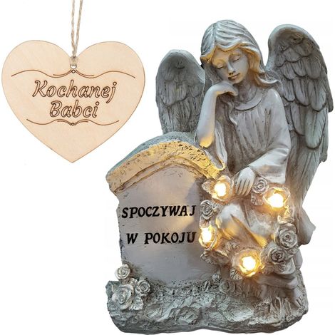 Candela con angelo custode e scritta "Riposa in pace" per la tomba della nonna, 21,5 cm. (1/5)