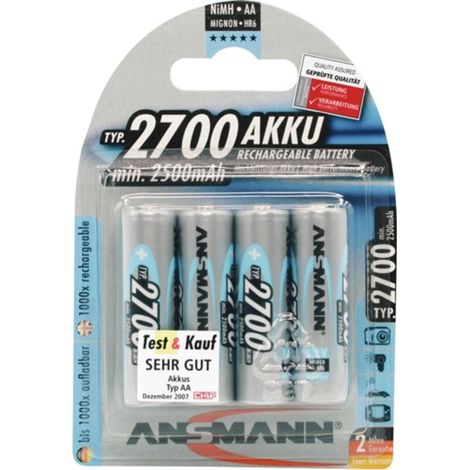 Akkuzelle 1,2 V 2700 mAh R6-AA-Mignon HR6 4 4 pièces/blister