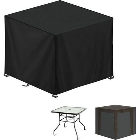 Gartenmöbel-Abdeckung, 90 x 90 x 90 cm, 420D Oxford, schwarz, Gartentisch-Abdeckung, wasserdicht und winddicht, UV-beständig, Stoff, Schnallenverschluss, quadratische Outdoor-Tisch-Abdeckung (1/4)