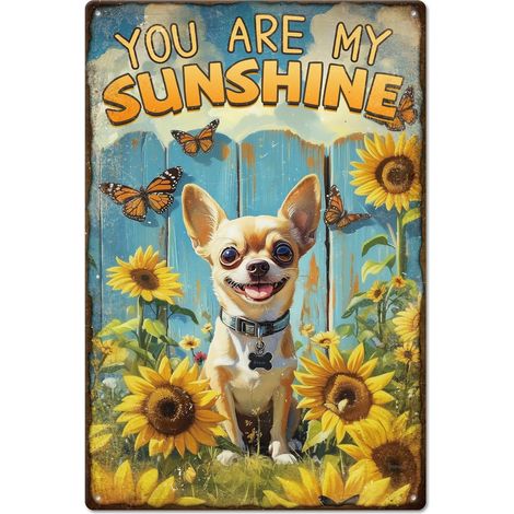 Plaque en étain métallique de tournesol 20x30 cm, Peinture en étain vintage "My SunShine Dog" (Mon chien soleil), Plaques, Affiche murale, Plaque pour le salon, la chambre de l'amateur de chiens, la c (1/5)
