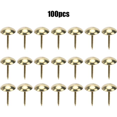 Lot de 100 clous de tapissier en laiton antique, style fer, pour meubles et décoration, 11 x 17 mm, couleur or. (1/5)