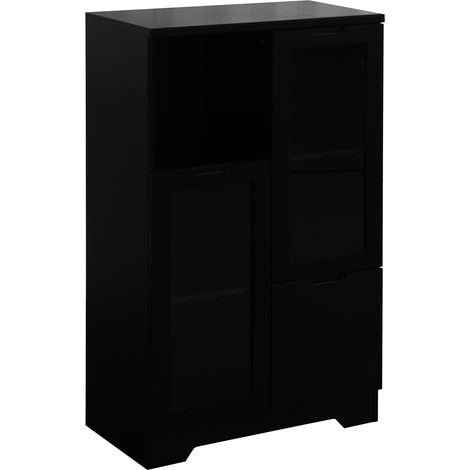 ELVMI Credenza con 2 Ante in vetro, 1 Cassetto, 2 Vani e Ripiani Regolabili per Soggiorno in MDF Nero (1/4)