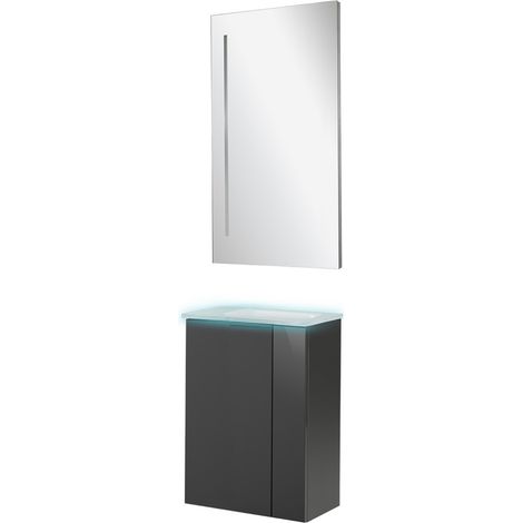 Fackelmann SBC LUNA Gäste WC Set 4-teilig 45 cm, Anthrazit, Glas Weiß beleuchtet + LED Spiegel"-"90279145 (1/4)
