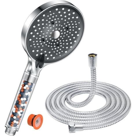 Pommeau de Duche avec tuyau 1,6M, Pommeau de Douche Anti calcaire Grand (⌀130mm), Economie Deau, 6 types de jets, Haute Pression, Chrome