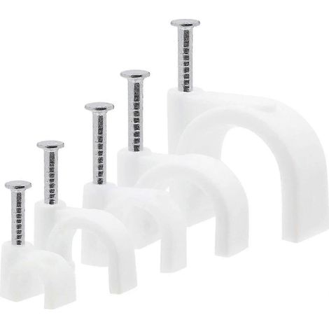 Clous en U blancs pour câbles, 500 pièces - Clips de fixation pour câbles muraux, home cinéma et bureau (5 tailles disponibles) (1/4)