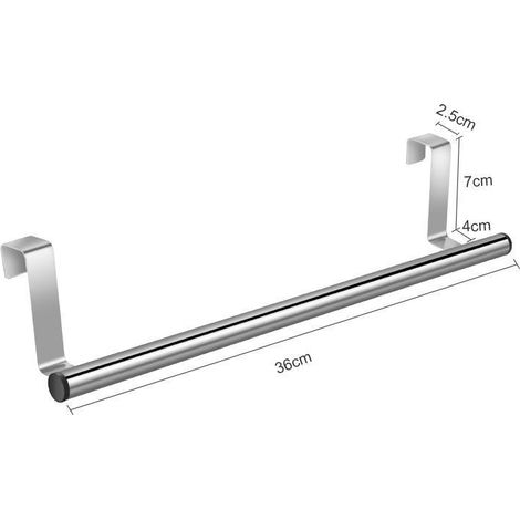 Porte-serviettes à suspendre aux portes de placard, en acier inoxydable, 1 barre, 36 x 4 x 7 cm, accessoire de cuisine et de salle de bain sans perçage (1 pièce) (1/4)