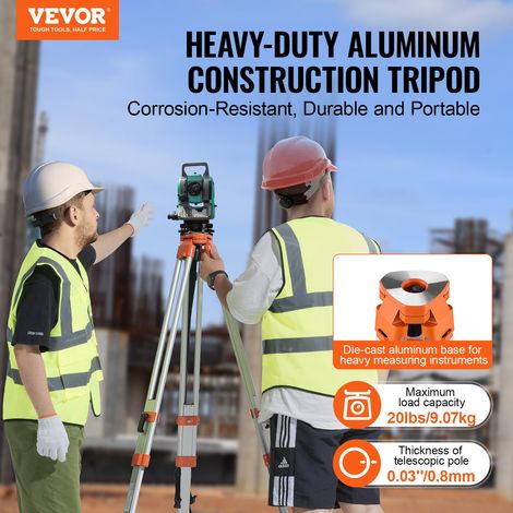 Trépied de Niveau Laser, Filetage 5/8"-11, Trépied d'Arpentage Robuste pour Scanner Niveau Laser de Construction, Réglable en Hauteur 420-1665 mm, Pieds Rétractables, Patins Antidérapants Pro (1/5)