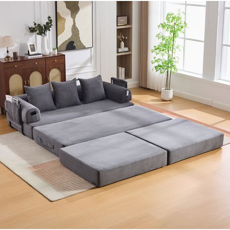 FloraGrace Canape modulable 200 x 190 x 67 cm, cord, metal, 3 coussins, gris fonce (1/5)