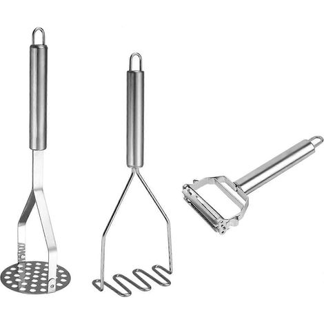 Ensemble d'ustensiles pour purée de pommes de terre et éplucheur - comprenant un presse-purée et un éplucheur à légumes, ustensiles de cuisine en acier inoxydable pour purée de pommes de terre et pata (1/5)