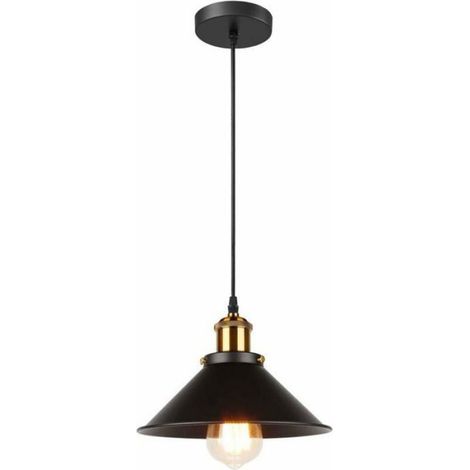 Suspension Plafonnier E27 - Lustre Métal Industriel Rétro - Ø 22 cm - Noir - 1 Pièce (1/4)