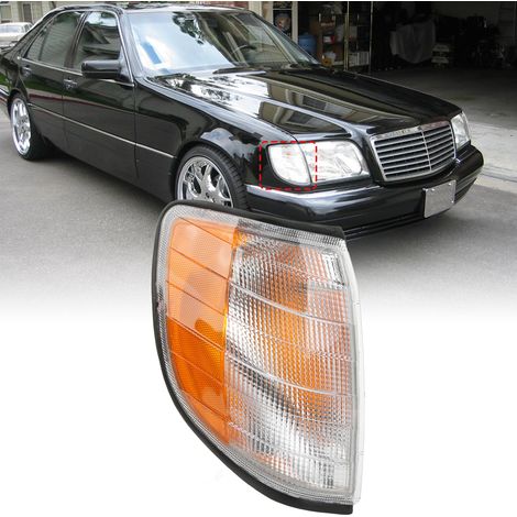 Scheinwerfer und vordere Blinker (Leuchtmittel nicht enthalten) für Mercedes-Benz W140 S320 (1995–1999, US-Ausführung, zweifarbig). Rechte Seite: 1408260643 (1/5)