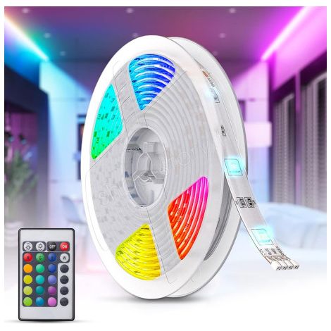 Ruban LED adhésif 5 mètres – 16 couleurs, 5 modes et télécommande (1/5)