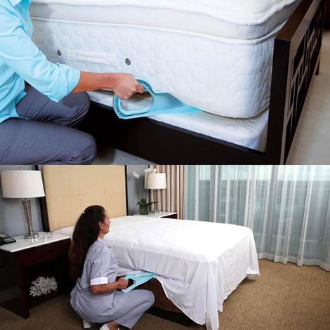 Soulève-matelas bleu 1 pièce 35x12cm, calage de lit incliné pour drap facile, outil de rangement de literie en coffret (1/4)