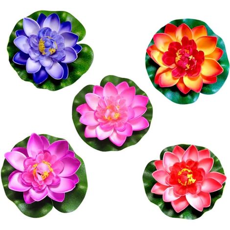 5pièces Lotus Artificiel Fleurs De Lotus Simulées Décoration Aquarium Fleur De Décorative pour Cour Et Maison (1/5)