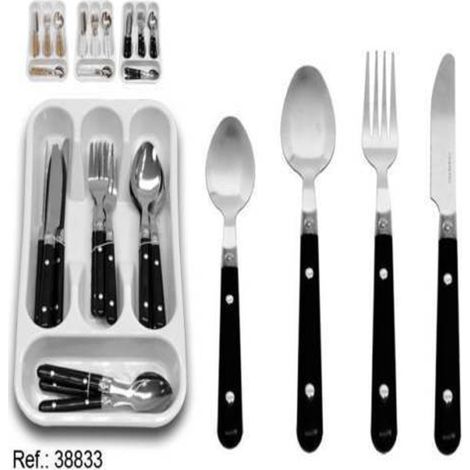 Trade Shop - Set Di Posate E Portaposate Servizio Cucina 16 Pz Con Manici Colorati Idea -