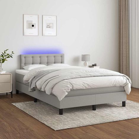 Cama box spring con colchón tela y LED gris claro 120x200 cm (1/5)