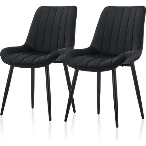 Esszimmerstühle 2er Set Samt mit Rückenlehne, Metallbeine, Schwarz (1/5)