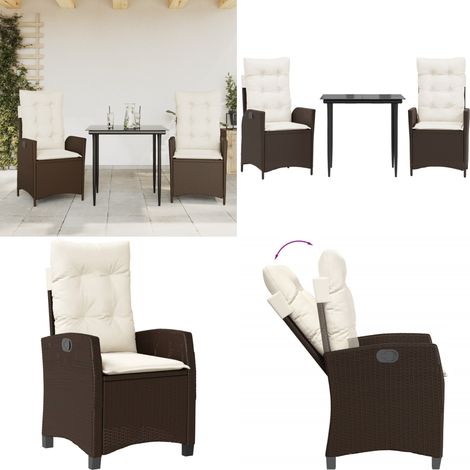 3-tlg. Garten-Essgruppe mit Kissen Braun Poly Rattan - Gartenstuhl - Gartentisch (1/5)