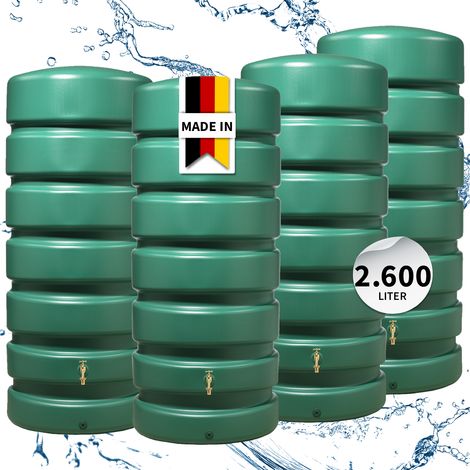 GARANTIA CLASSICO Regentonnen-Set 2600 Liter dunkelgrün, 4 x CLASSICO 650 Liter inkl. Verbinder