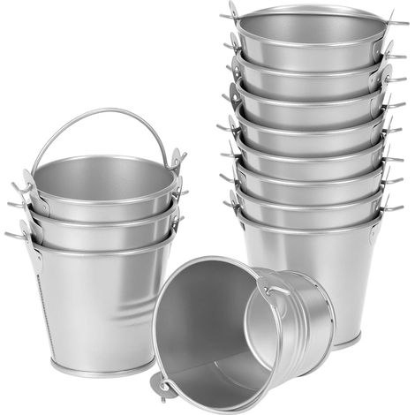 Lot de 12 Pots suspendus, métal galvanisé, poignée amovible, finition argentée, balcon jardin fenêtre